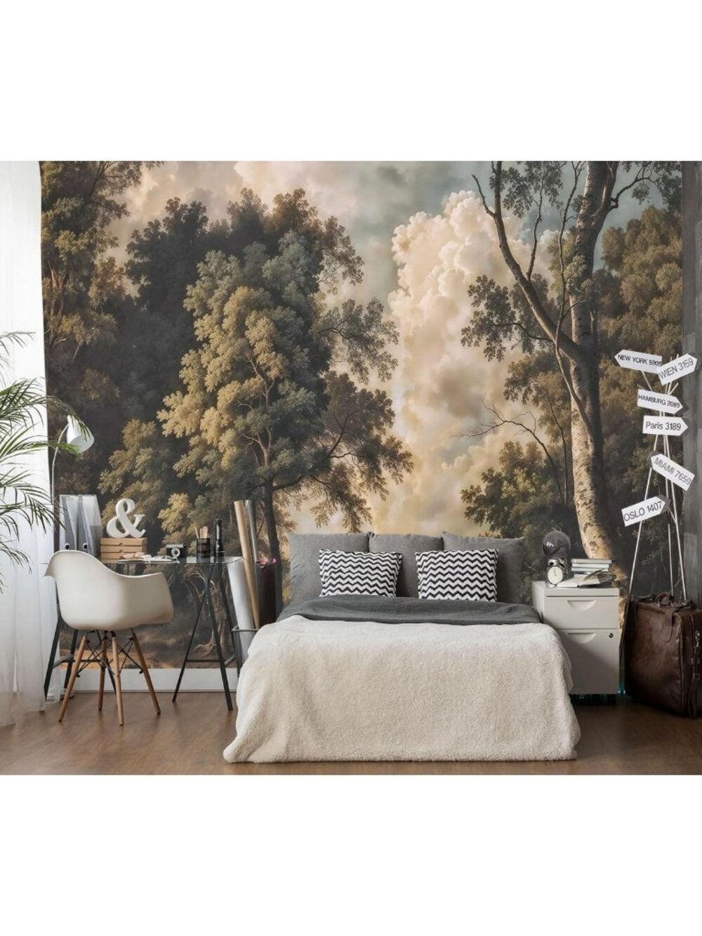 Vintage Peel and Stick Wallpaper - Hazy Forest Landscape Mural Decor